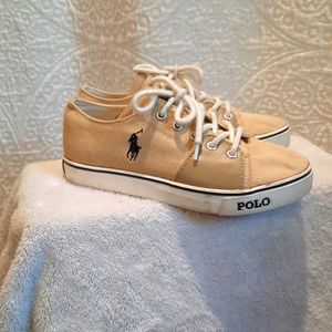 Polo Ralph Lauren Tan Canvas Lace Up Sneakers size 2